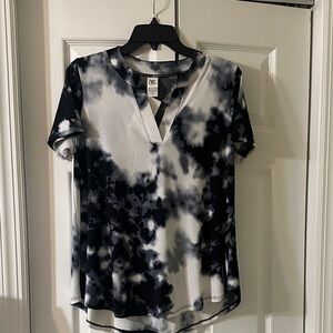 Sew in Love Black and White Tie-Dye V-Neck Top